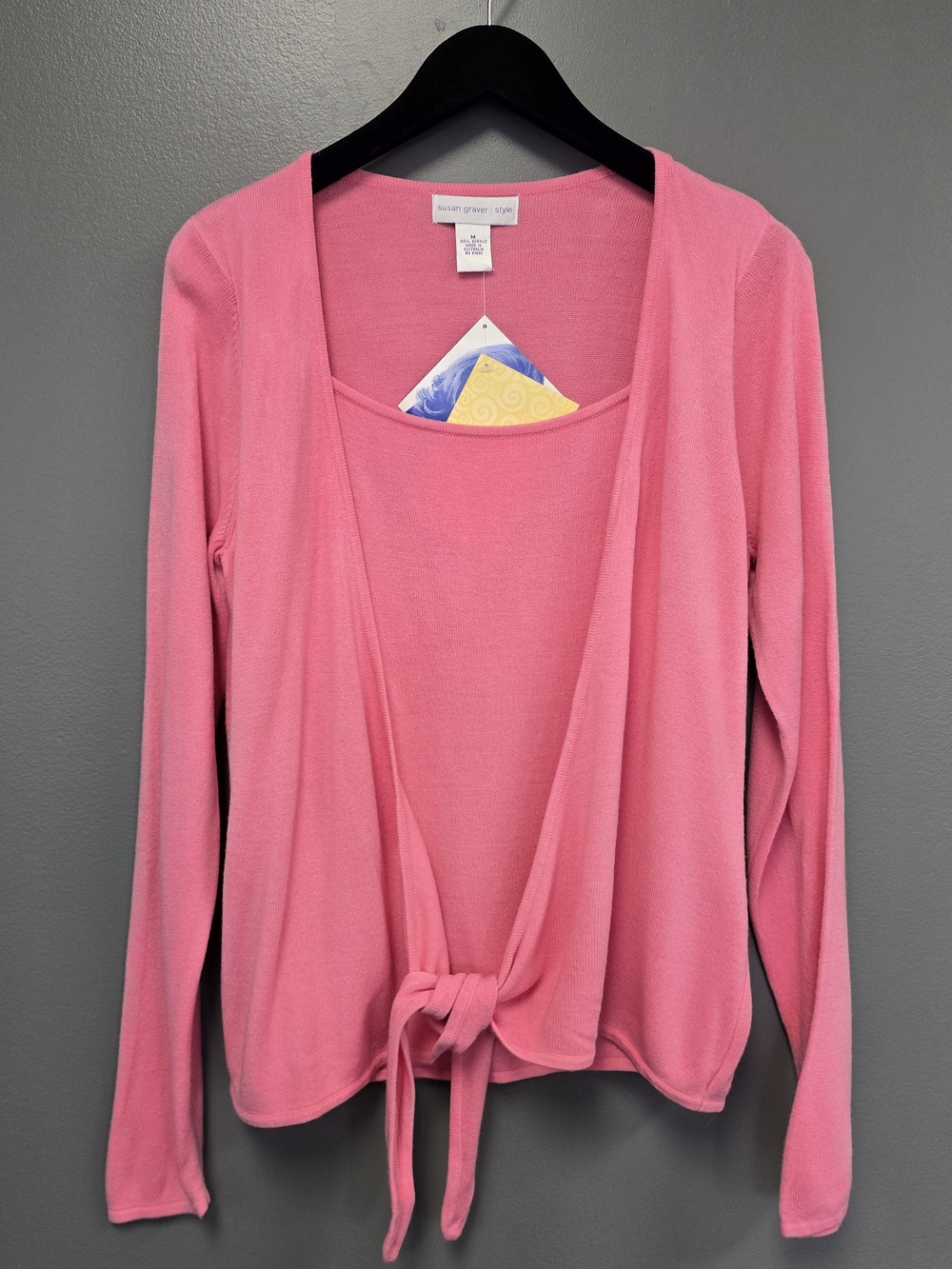 Susan Graver NWT Style Pink 2-in-1 Tank Tie Front Cardigan Sweater